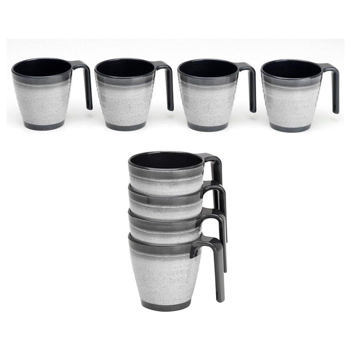 Granite 4x Stacked Mug Set Grey Flamefield Melamine Ideal Camping Picnic Caravan