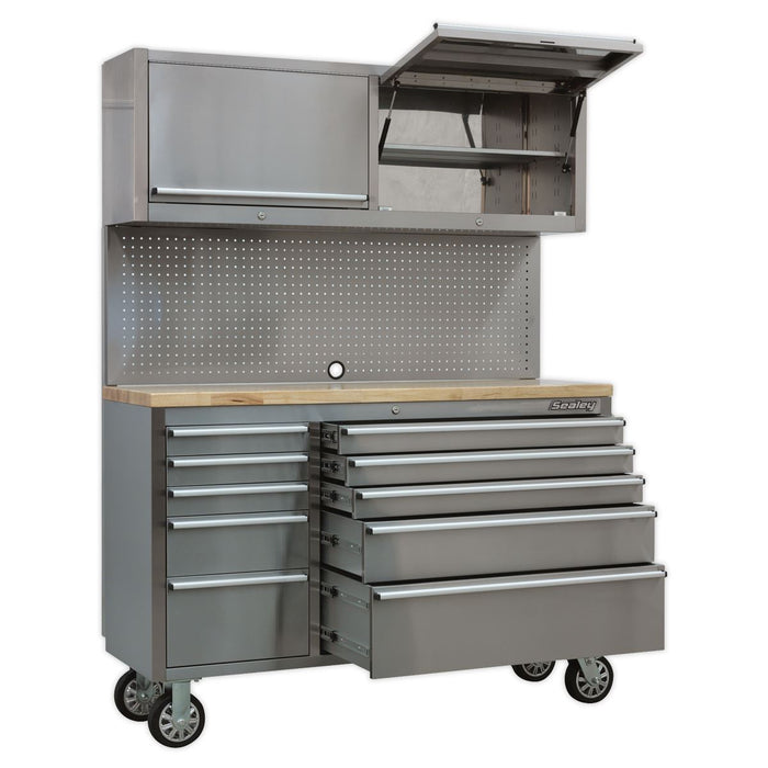 Sealey Mobile Stainless Steel Tool Cabinet 10 Drawer with Backboard & 2 Wall Cup Sealey  - Dynamic Drive