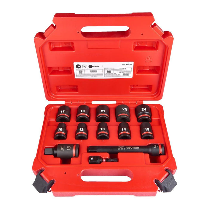 Milwaukee 1/2Dr Impact Socket Set Std 10-24mm 13Pc 4932480456 Milwaukee  - Dynamic Drive