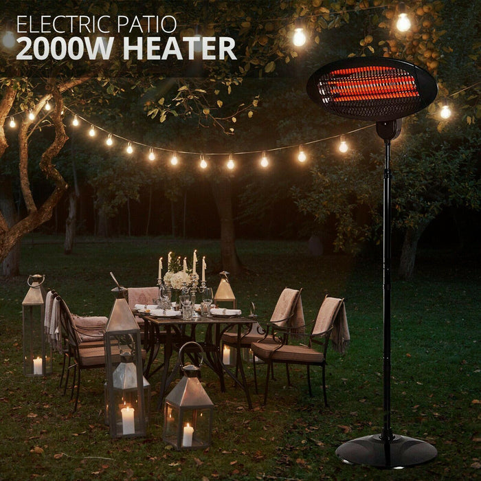 Electric Patio Heater Outdoor Garden Free Standing Quartz 2000w Waterproof 6-7ft Gardenwize  - Dynamic Drive