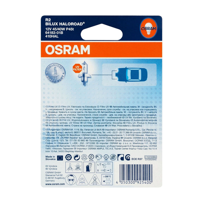 Osram Original 12V R2 halogen headlamp bulb 64183-01B in single blister,Yellow