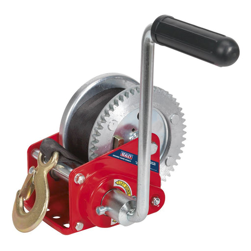 Sealey Geared Hand Winch with Brake & Webbing 540kg Capacity GWW1200B Sealey  - Dynamic Drive