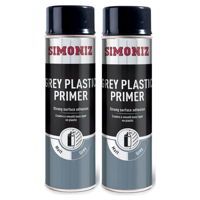 2x Simoniz Grey Plastic Smooth Primer Car Paint Spray Anti Rust Aerosol 500ml