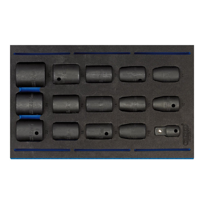 Draper Impact Socket Set in 1/4 Drawer EVA Insert Tray, 1/2" Sq. Dr. (15 Piece) Draper  - Dynamic Drive