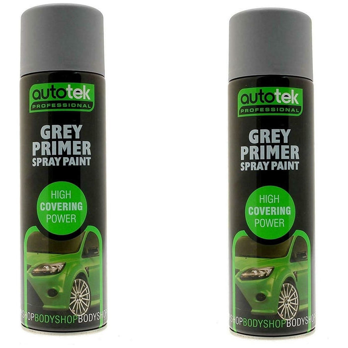 2X Autotek Professional Grey Primer 500Ml Spray Paint High Coverage