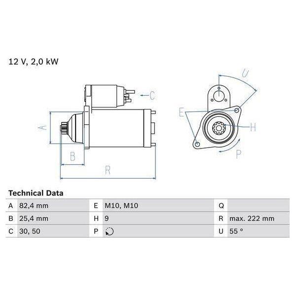 Bosch Reman Starter Motor 2282 0986022820 Bosch  - Dynamic Drive