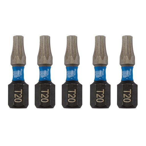 Draper Expert TX-STAR Impact Screwdriver Bits, T20 x 25mm, 1/4" Hex (Pack of 5) Draper  - Dynamic Drive