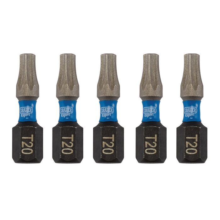 Draper Expert TX-STAR Impact Screwdriver Bits, T20 x 25mm, 1/4" Hex (Pack of 5) Draper  - Dynamic Drive