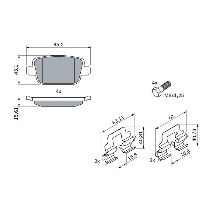 Bosch Brake Pad Set Bp1150 fits Ford Mondeo Estate/Wagon TDCi|TDCi ECOnetic - 2.