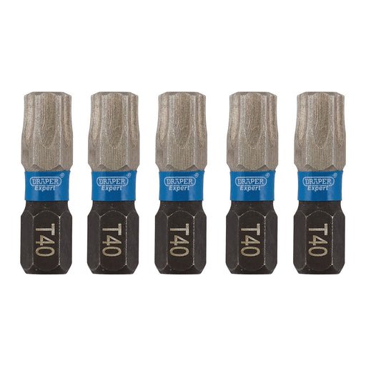 Draper Expert TX-STAR Impact Screwdriver Bits, T40 x 25mm, 1/4" Hex (Pack of 5) Draper  - Dynamic Drive