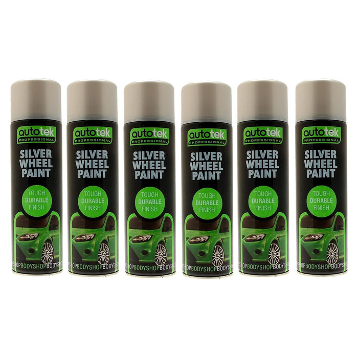 6x AUTOTEK SILVER Wheel Paint 500ml Spray Paint High Coverage