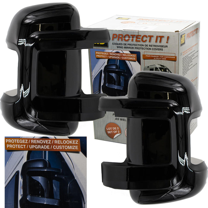 Protect-It Pair Short Arm Mirror Cover Fits Fiat Ducato Black Van Conversion HTD  - Dynamic Drive