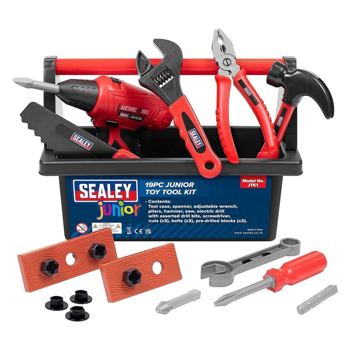 Sealey JTK 19 Piece Childrens Kids DIY Toy Hand Tool & Drill Kit With Tool Box Sealey  - Dynamic Drive