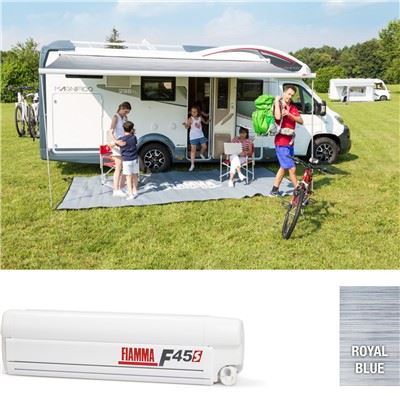 Fiamma F45S 375 Awning Polar White Case Royal Blue Fabric Caravan Motorhome