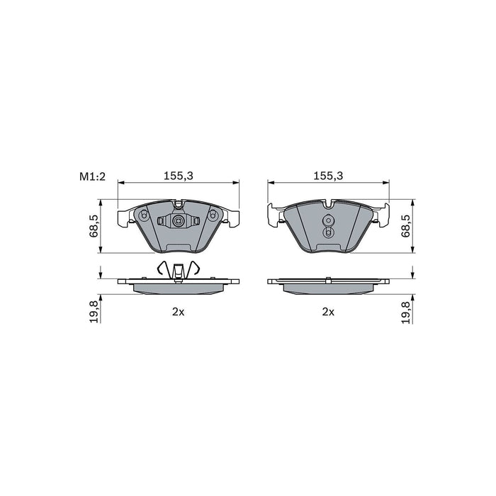 Bosch Brake Pad Set Bp1262 fits BMW 3 320d Efficient Dynamics - 2.0 - 04-11 0986