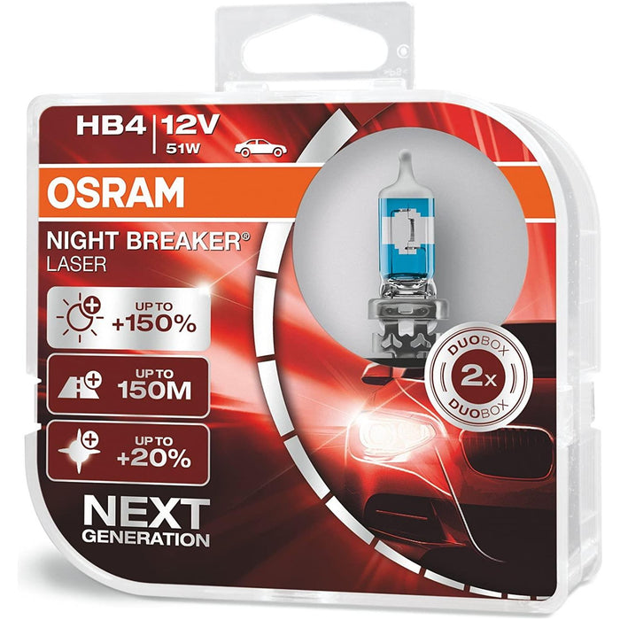 OSRAM Night Breaker Laser (Next Generation) +150% HB4 Car Headlight Bulbs (Twin)