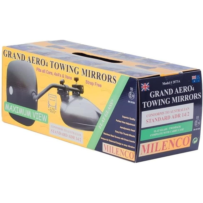 Milenco Grand Aero 3 Towing Mirror - Flat (Twin Pack) - With Storage Bag Case