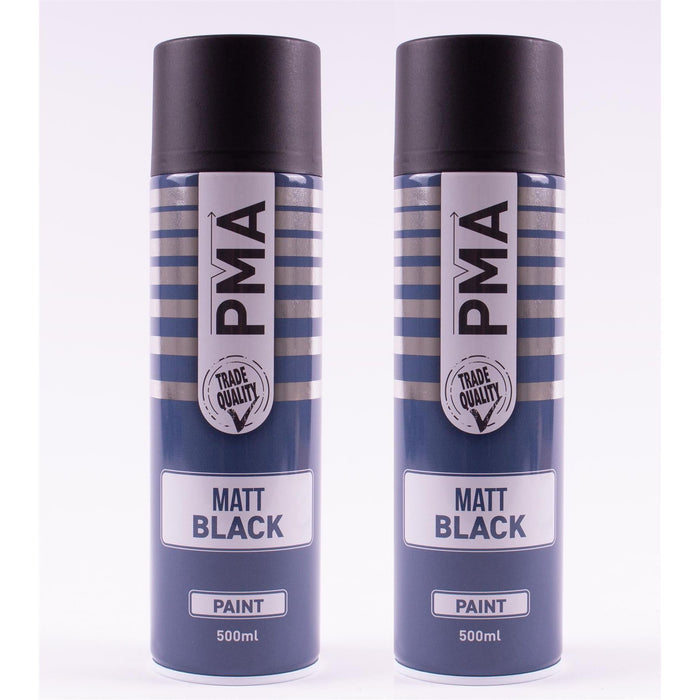 2 X PMA Matt Black Paint Spray Aerosol 500ml High Coverage Matt Black PMA  - Dynamic Drive