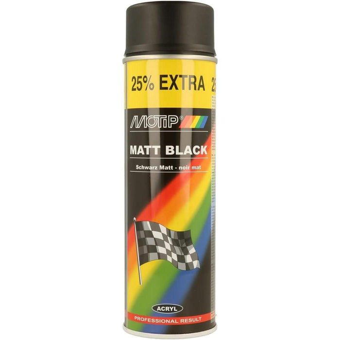 2 x Motip Matt Black Spray Acrylic Paint Metal Wood Glass Plastic Bodywork 500ml Motip  - Dynamic Drive