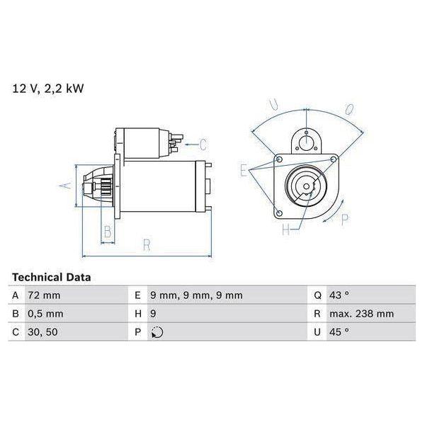 Bosch Reman Starter Motor 2009 0986020091