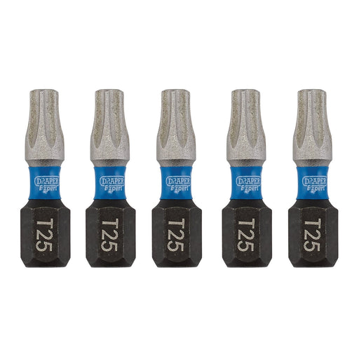 Draper Expert TX-STAR Impact Screwdriver Bits, T25 x 25mm, 1/4" Hex (Pack of 5) Draper  - Dynamic Drive