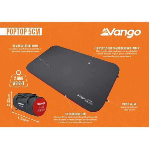 Vango PopTop 5cm 5 Double Shadow Grey Self Inflating Sleep Mat Vango  - Dynamic Drive