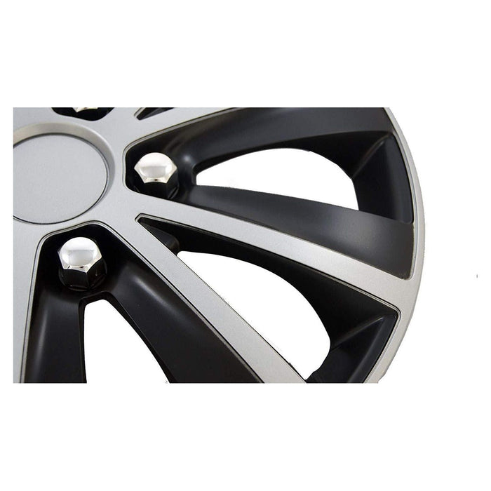 13" Alloy Look Black & Silver Stripe Multi-Spoke Wheel Trims Hub Caps Covers UKB4C  - Dynamic Drive