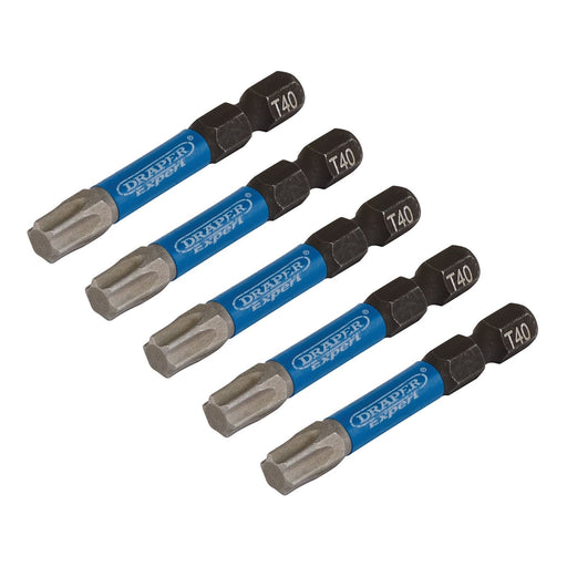 Draper Expert TX-STAR Impact Screwdriver Bits, T40 x 50mm, 1/4" Hex (Pack of 5) Draper  - Dynamic Drive