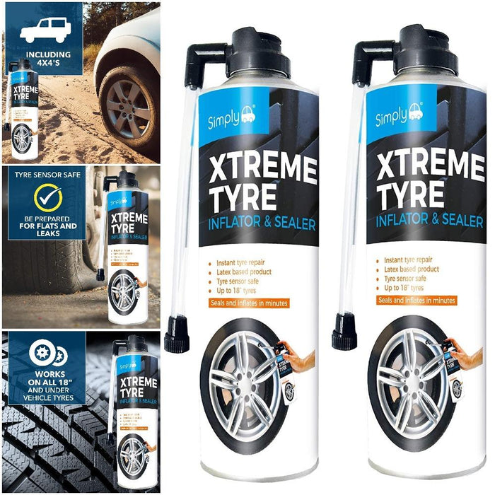 2 x Car Tyre Seals & Inflates Instant Sealant Inflator Puncture Weld Repair Simply  - Dynamic Drive