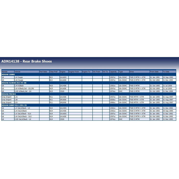 Genuine Blue Print Handbrake / Rr/Brake Shoe (R90) fits Nissan 4406050Y25 Blue Print  - Dynamic Drive