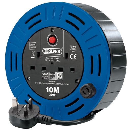 Draper 230V Twin Socket Cable Reel, 10m 02126 Draper  - Dynamic Drive