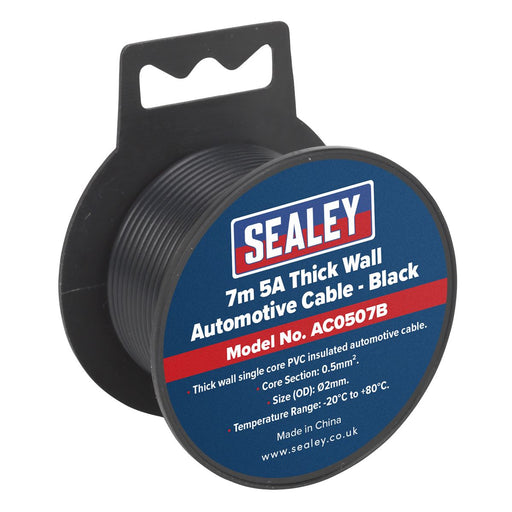 AUTOMOTIVE CABLE THICK WALL 5A 7M BLACK Sealey  - Dynamic Drive