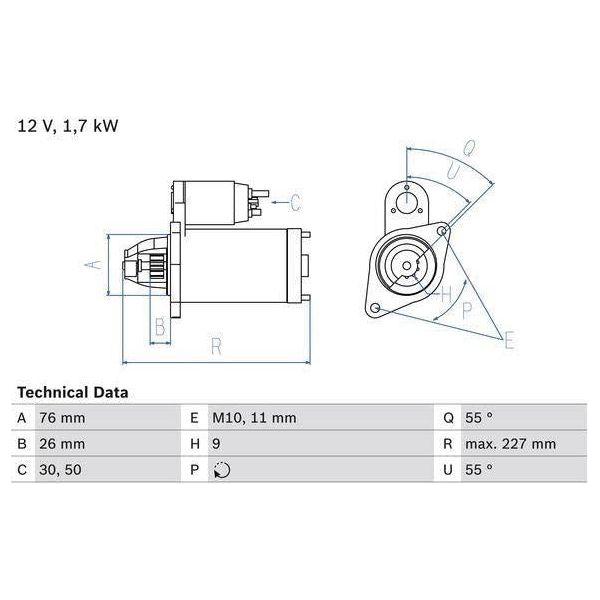 Bosch Reman Starter Motor 2201 0986022010 Bosch  - Dynamic Drive