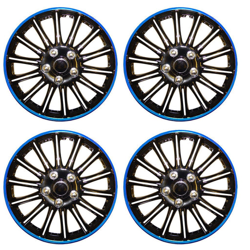 4x 14" Black/Blue Wheel Trims / Hub Caps fits Nissan Micra Almera Note Pixo UKB4C  - Dynamic Drive