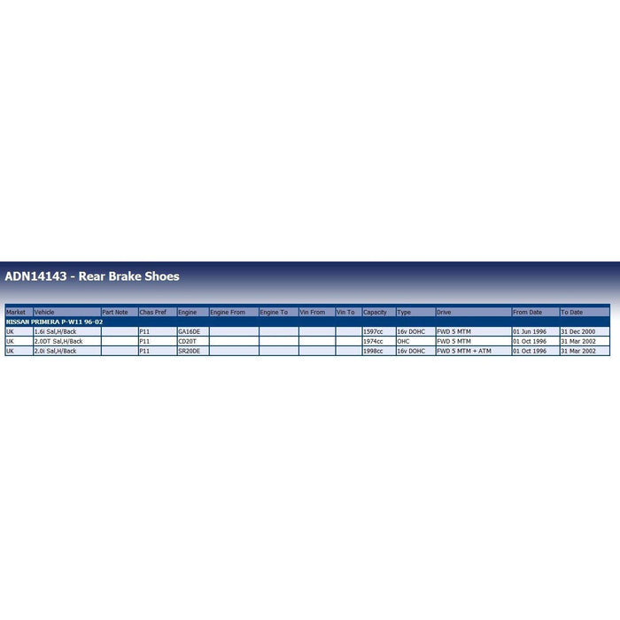 Blue Print ADN14143 Brake Shoe Set Fits Nissan Blue Print  - Dynamic Drive