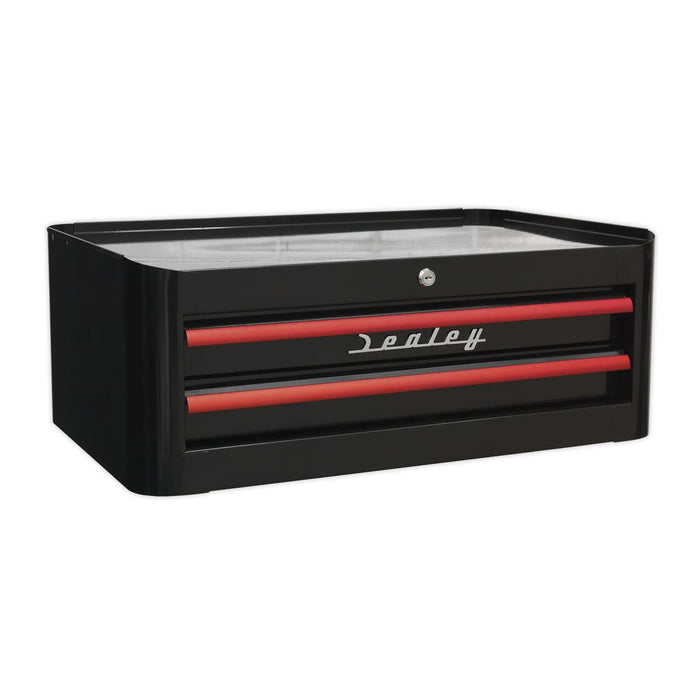 Sealey Mid-Box 2 Drawer Retro Style Black with Red Anodised Drawer Pulls