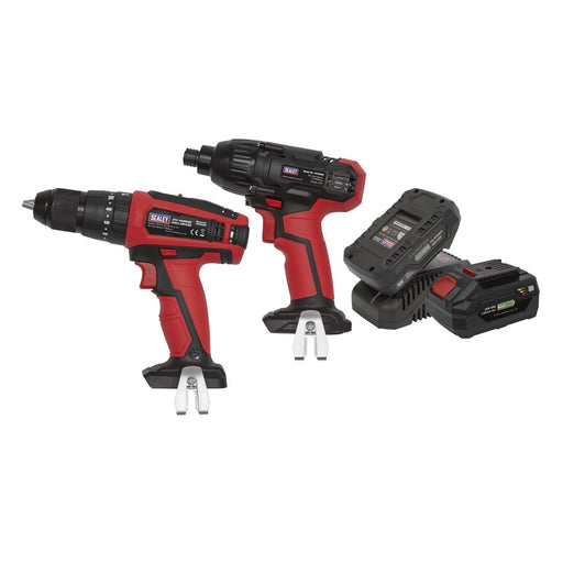 Sealey 20V SV20 Series Cordless13mm Hammer Drill/1/4"Hex Drive Impact Driver Com Sealey  - Dynamic Drive