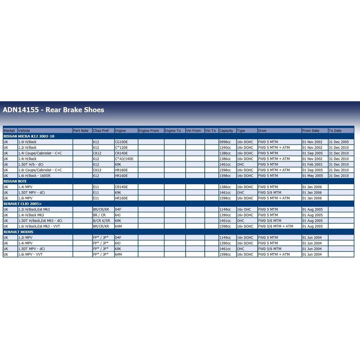 Genuine Blue Print Brake Shoes (Rear) (R90) fits Nissan 4406000Q0E Blue Print  - Dynamic Drive