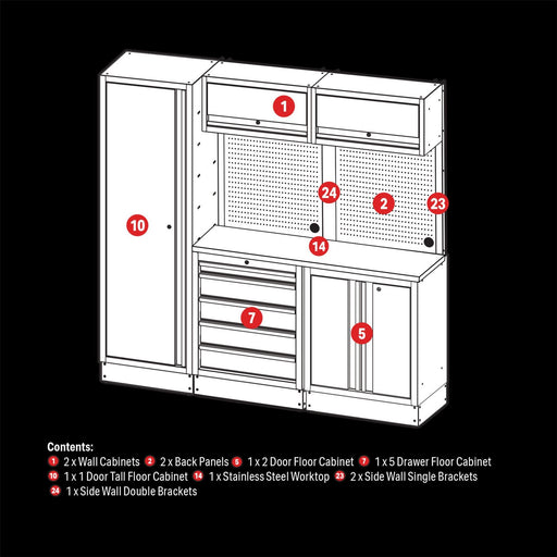 Draper BUNKER Modular Storage Combo with Stainless Steel Worktop (11 Piece) Draper  - Dynamic Drive