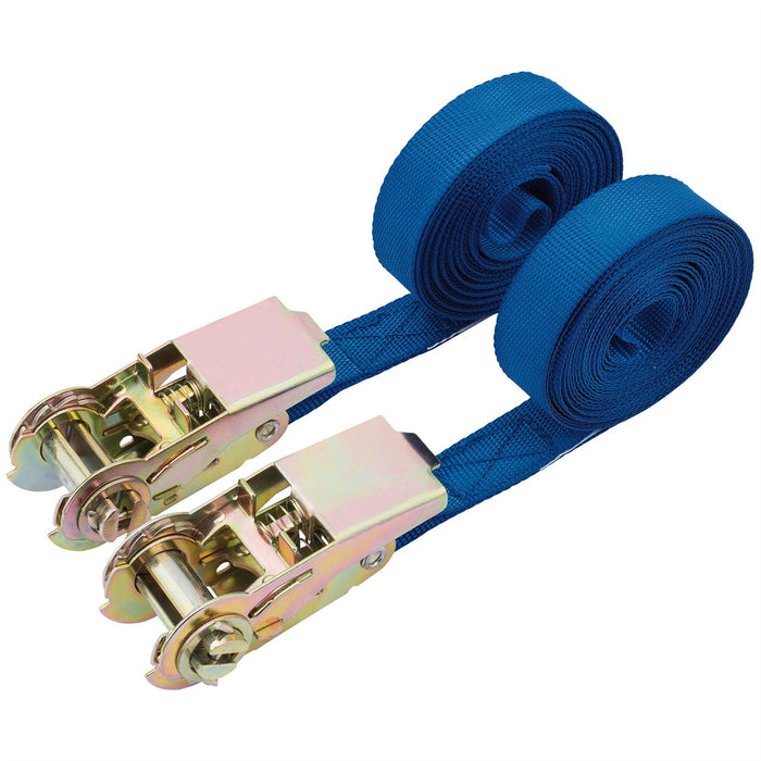 1x 2 Piece Draper 250Kg Ratcheting Tie Down Strap Sets 4.5M x 25mm - 60966 Draper  - Dynamic Drive