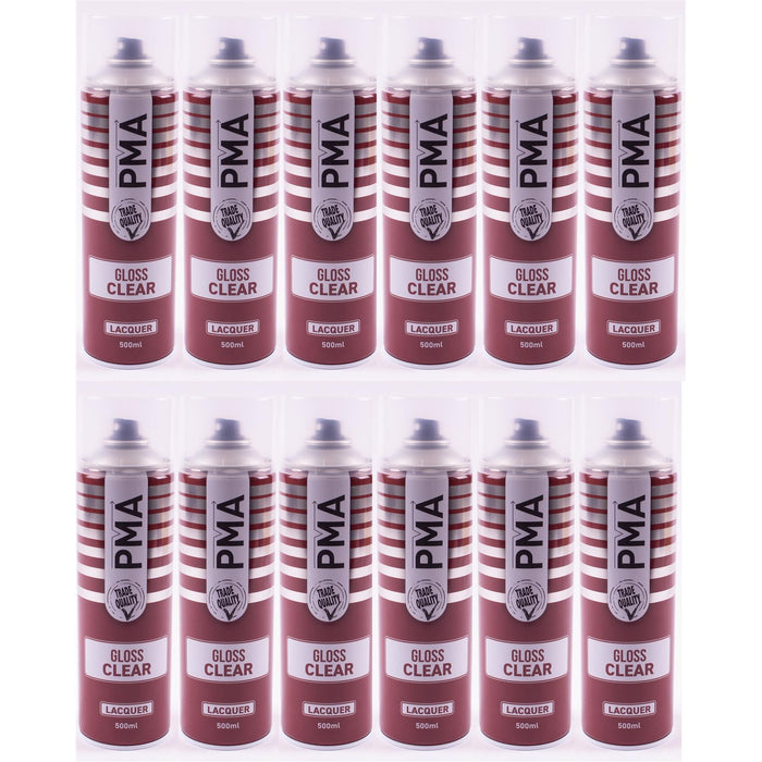 12X PMA Clear Lacquer 500ml Spray Paint Gloss High Coverage Clear Lacquer