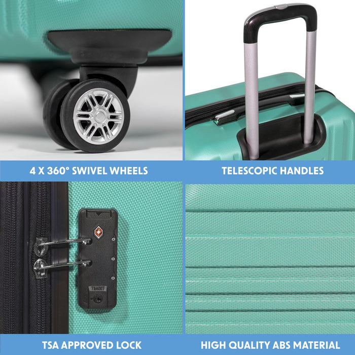 Dellonda 3-Piece Lightweight ABS Luggage Set with TSA Lock  Teal