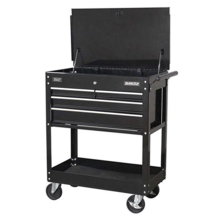 Sealey Heavy-Duty Mobile Tool & Parts Trolley with 4 Drawers & Lockable Top Blac Sealey  - Dynamic Drive