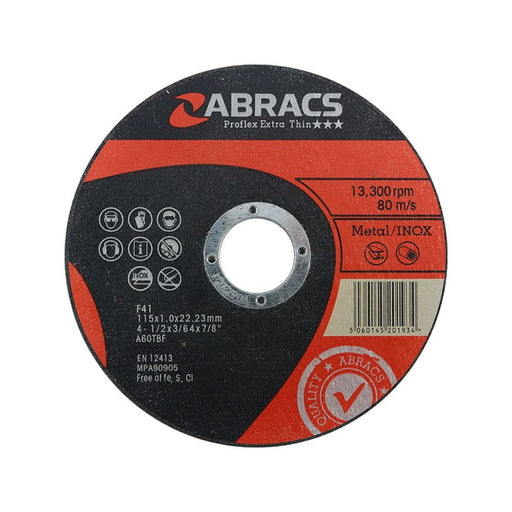 Abracs Cutting Discs - Extra Thin - 115mm x 1.0mm - 10 Packs Of 10 CONNECT  - Dynamic Drive