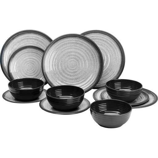 Flamefield Granite 12 Piece Melamine Tableware Dinner Picnic Set Caravan Camping Flamefield  - Dynamic Drive