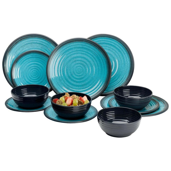 Flamefield Granite Aqua Dinner Set Premium Melamine 12 piece Camping Picnic Flamefield  - Dynamic Drive