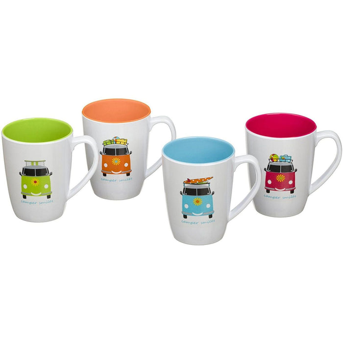 Flamefield Set Of Four 4 Vw Camper Smiles Melamine Kitchen Camping Mug Set Flamefield  - Dynamic Drive