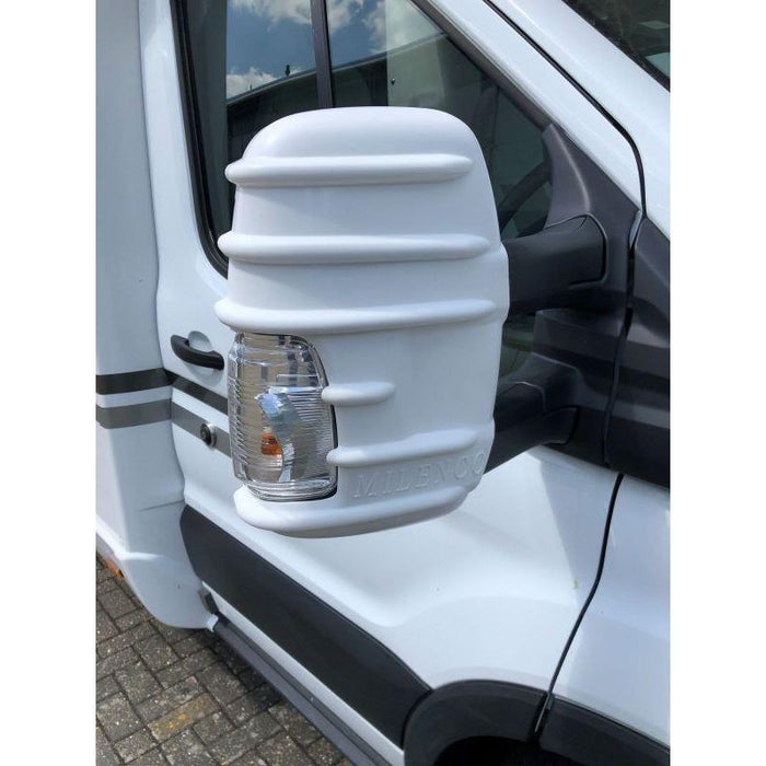 For Ford Transit Mark 8 Mirror Protectors White Pair - Twin Arm Model Only Milenco Milenco  - Dynamic Drive