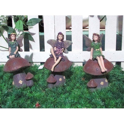 Gardenwize Garden Gravestone 3 Pack Fairy On Toadstools Ornament Decoration Streetwize  - Dynamic Drive