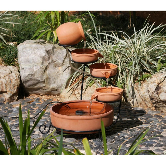 Gardenwize Garden Solar Powered Brown Terracotta Cascade Water Fountain Feature Streetwize  - Dynamic Drive